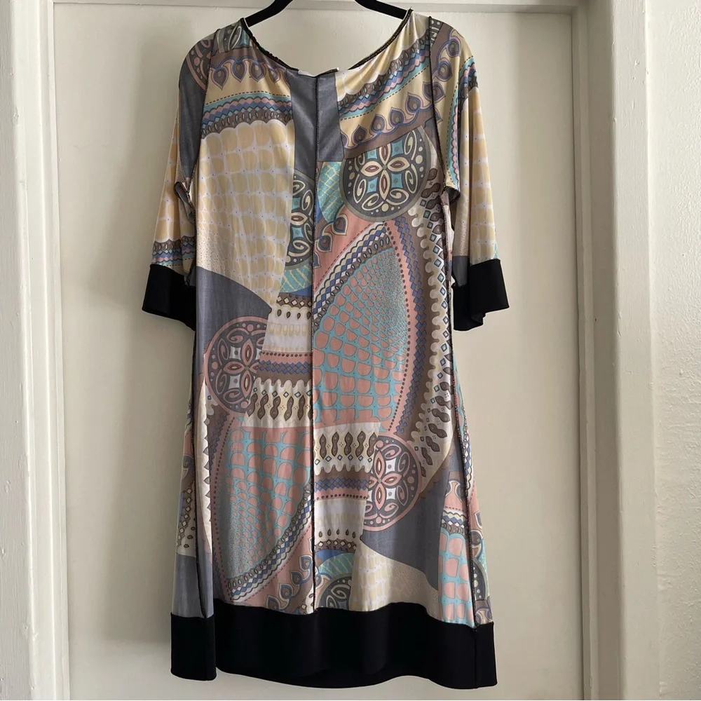 Papillon Blanc Geometric dress Black Yellow Orange size large Lightweight retro - Picture 9 of 9